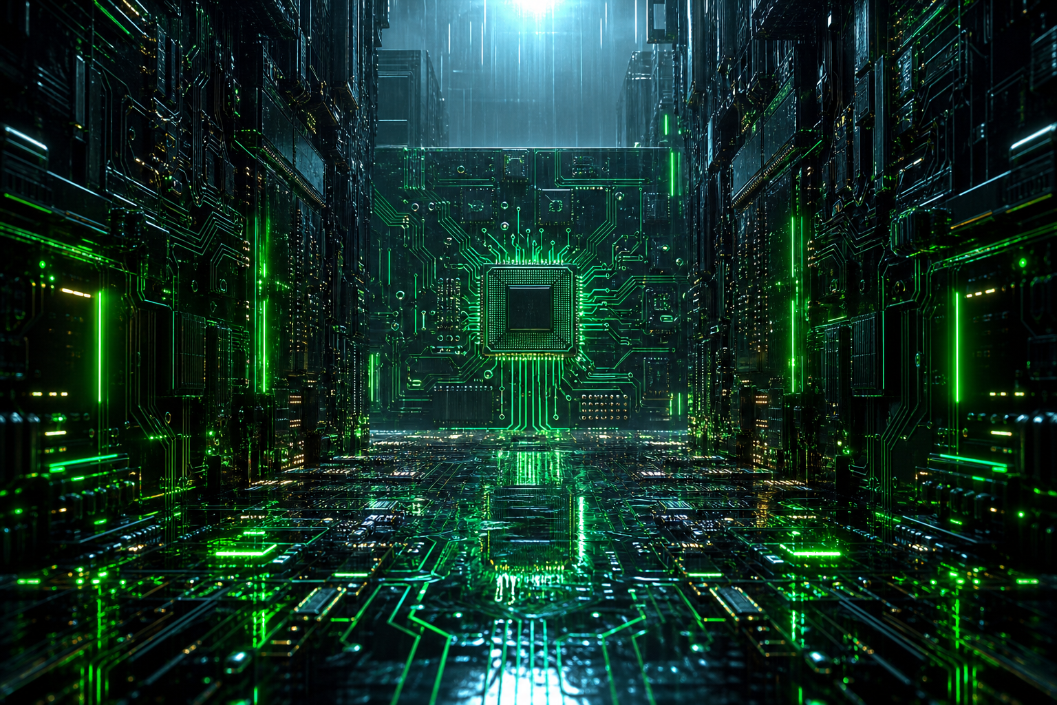 Rainy Neon Alley With Reflections Pcb-Design Wallpaper  4 4K