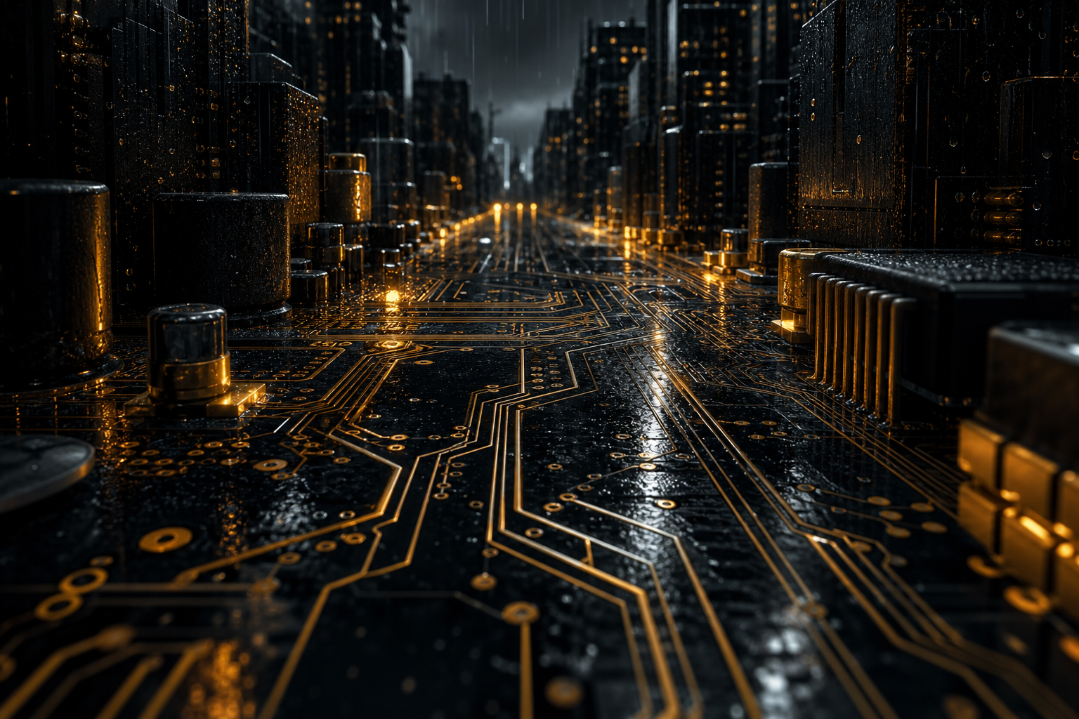 Rainy Neon Alley With Reflections Pcb-Design Wallpaper  4 4K