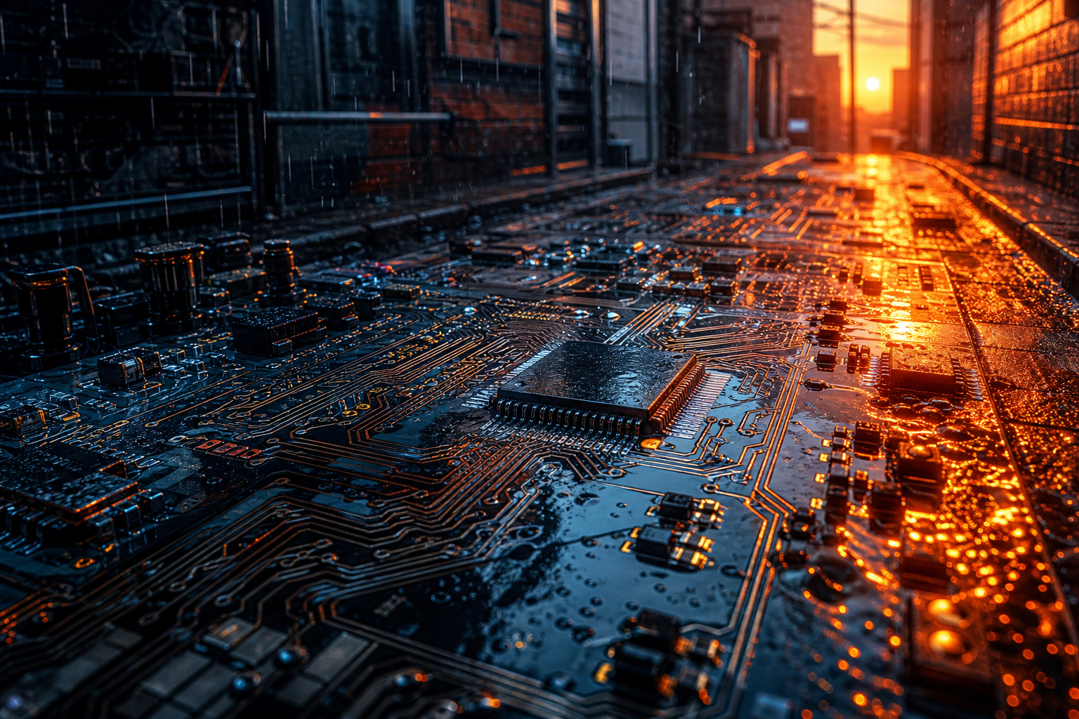 Rainy Neon Alley With Reflections Pcb-Design Wallpaper  4 4K