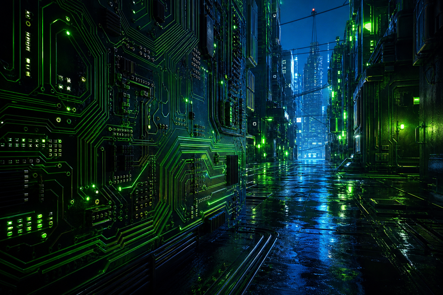 Rainy Neon Alley With Reflections Pcb-Design Wallpaper  4 4K