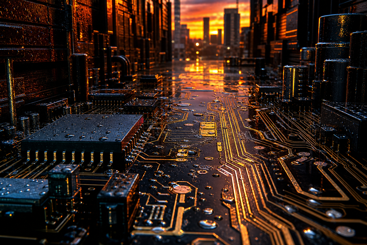 Rainy Neon Alley With Reflections Pcb-Design Wallpaper  4 4K