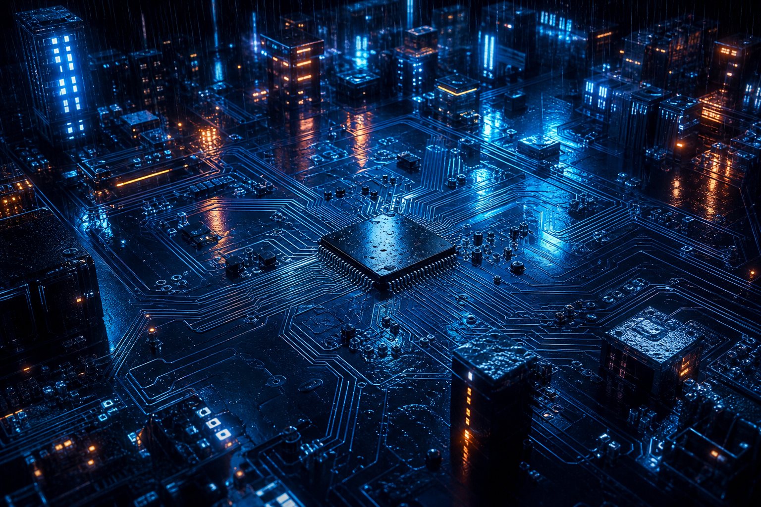 Rainy Neon Alley With Reflections Pcb-Design Wallpaper  4 4K