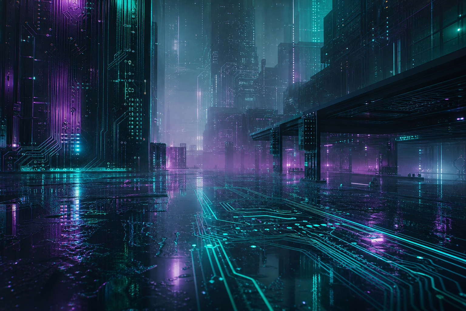 Rainy Neon Alley With Reflections Pcb-Design Wallpaper  4 4K
