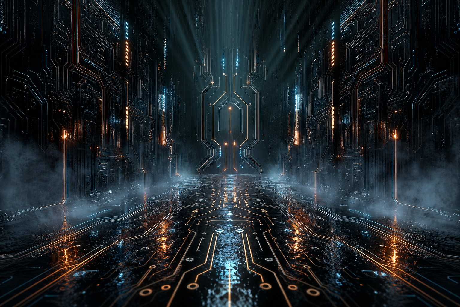 Rainy Neon Alley With Reflections Pcb-Design Wallpaper  4 4K