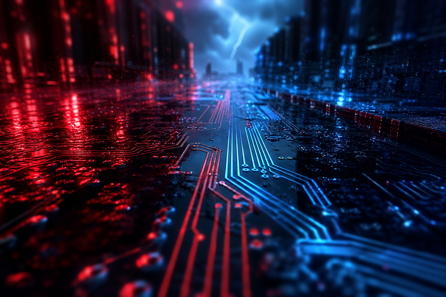 Rainy Neon Alley With Reflections Pcb-Design Wallpaper  4 4K