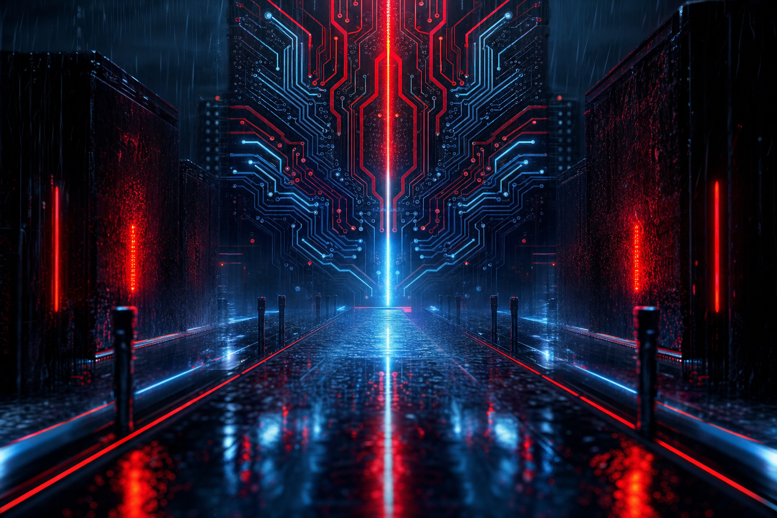 Rainy Neon Alley With Reflections Pcb-Design Wallpaper  4 4K