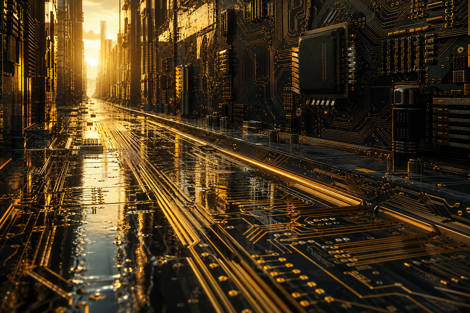 Rainy Neon Alley With Reflections Pcb-Design Wallpaper  4 4K