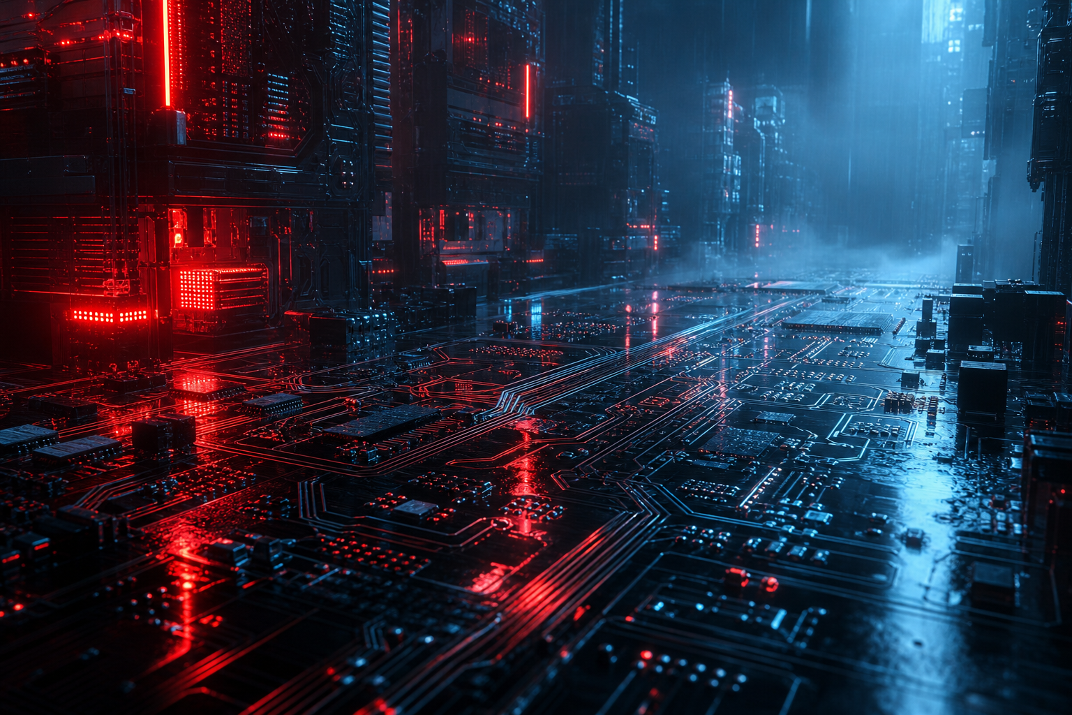 Rainy Neon Alley With Reflections Pcb-Design Wallpaper  4 4K