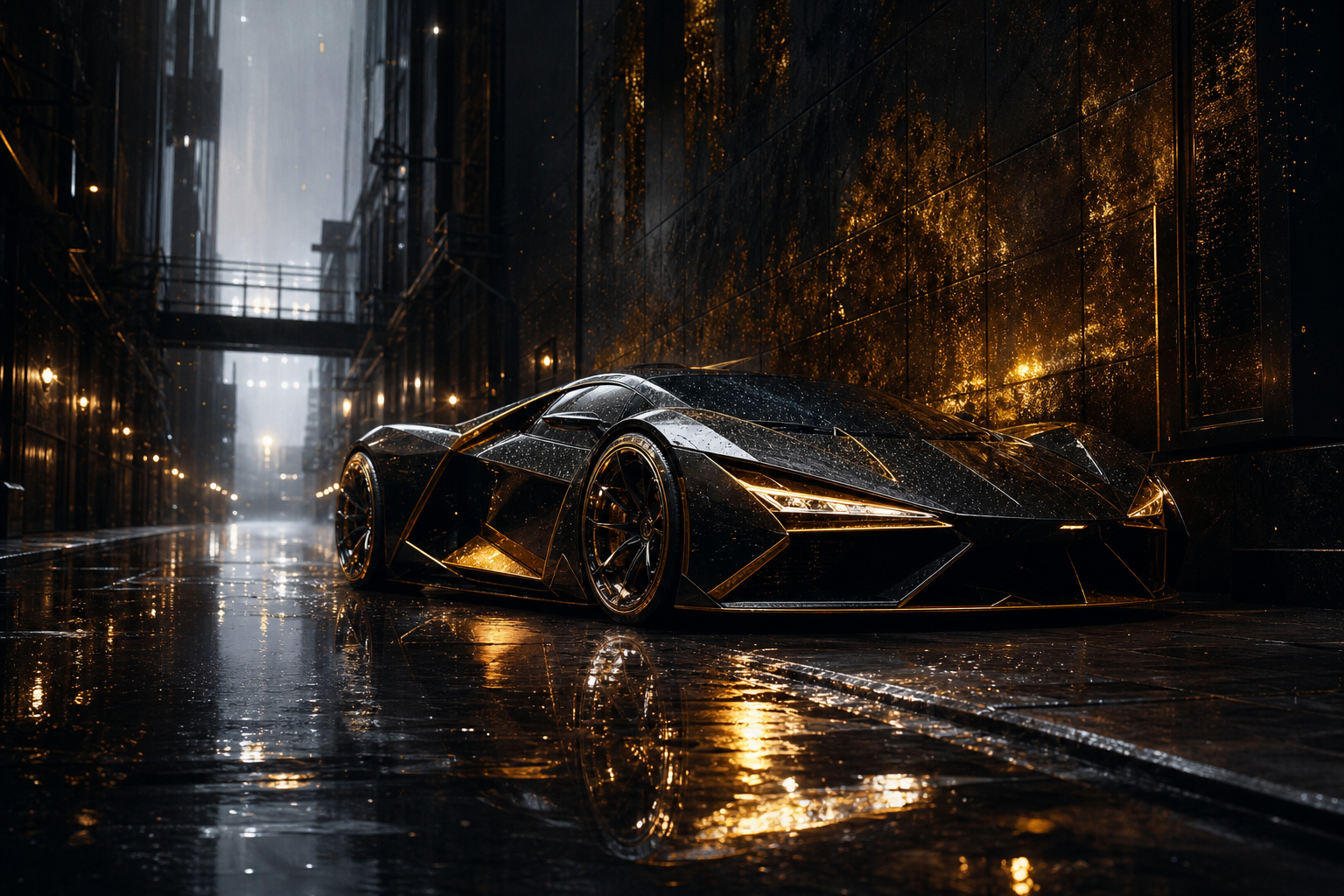 Rainy Neon Alley With Reflections Supercars Wallpaper  4 4K