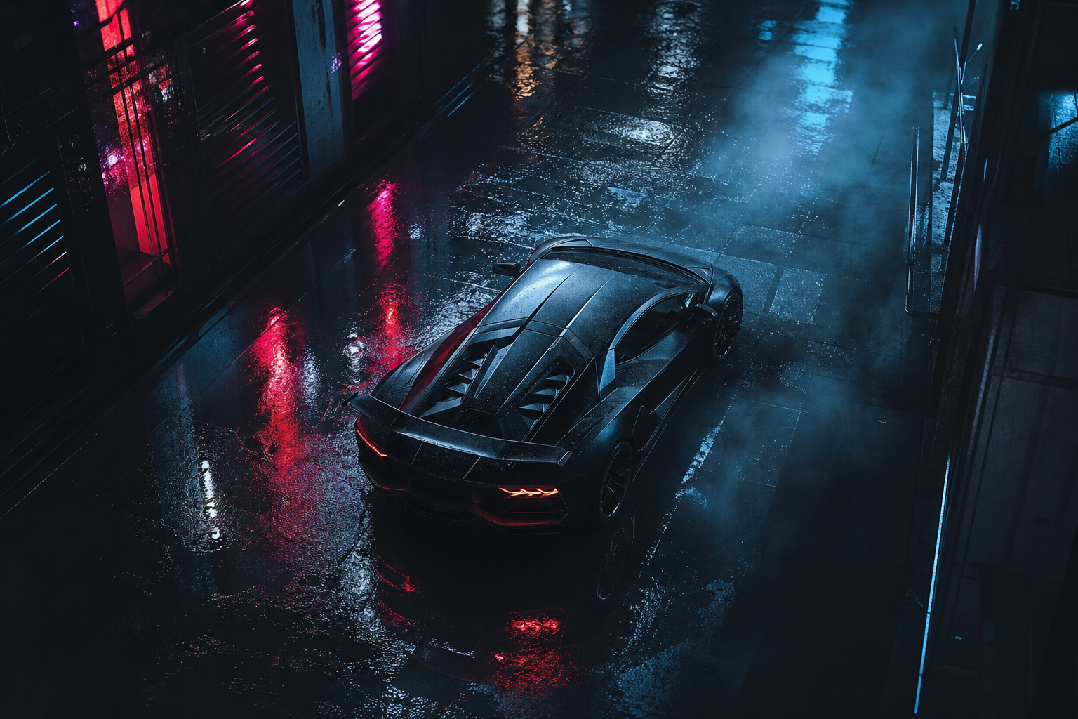 Rainy Neon Alley With Reflections Supercars Wallpaper  4 4K