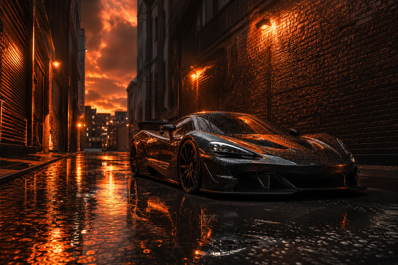 Rainy Neon Alley With Reflections Supercars Wallpaper  4 4K
