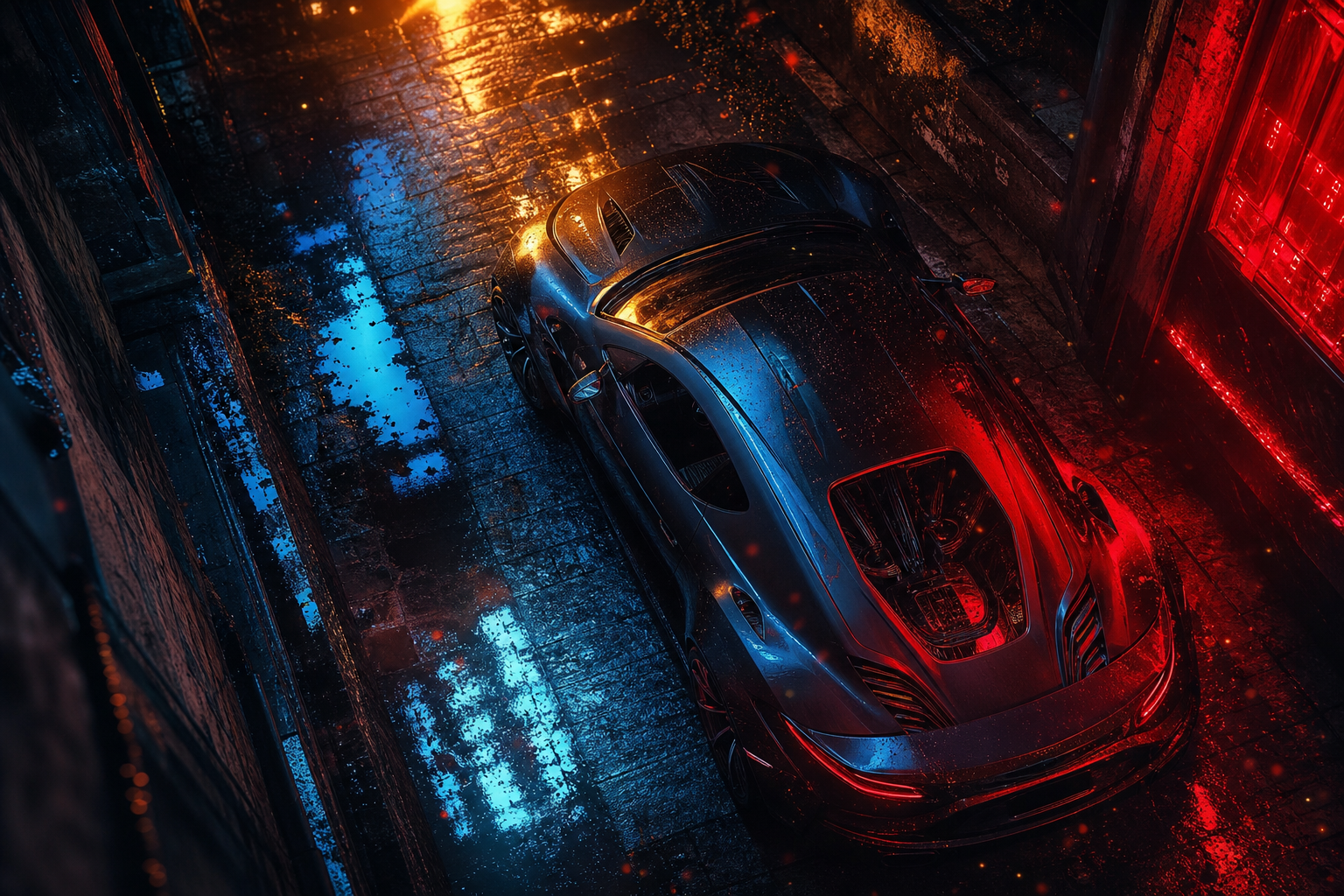 Rainy Neon Alley With Reflections Supercars Wallpaper  4 4K