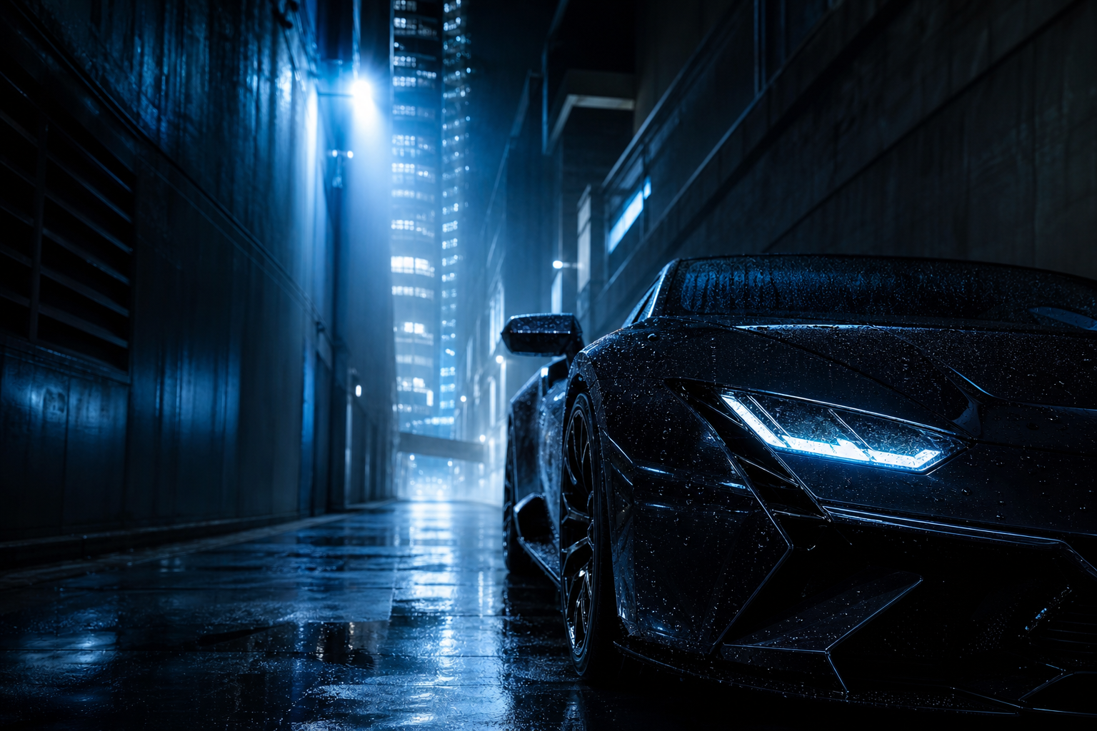 Rainy Neon Alley With Reflections Supercars Wallpaper  4 4K
