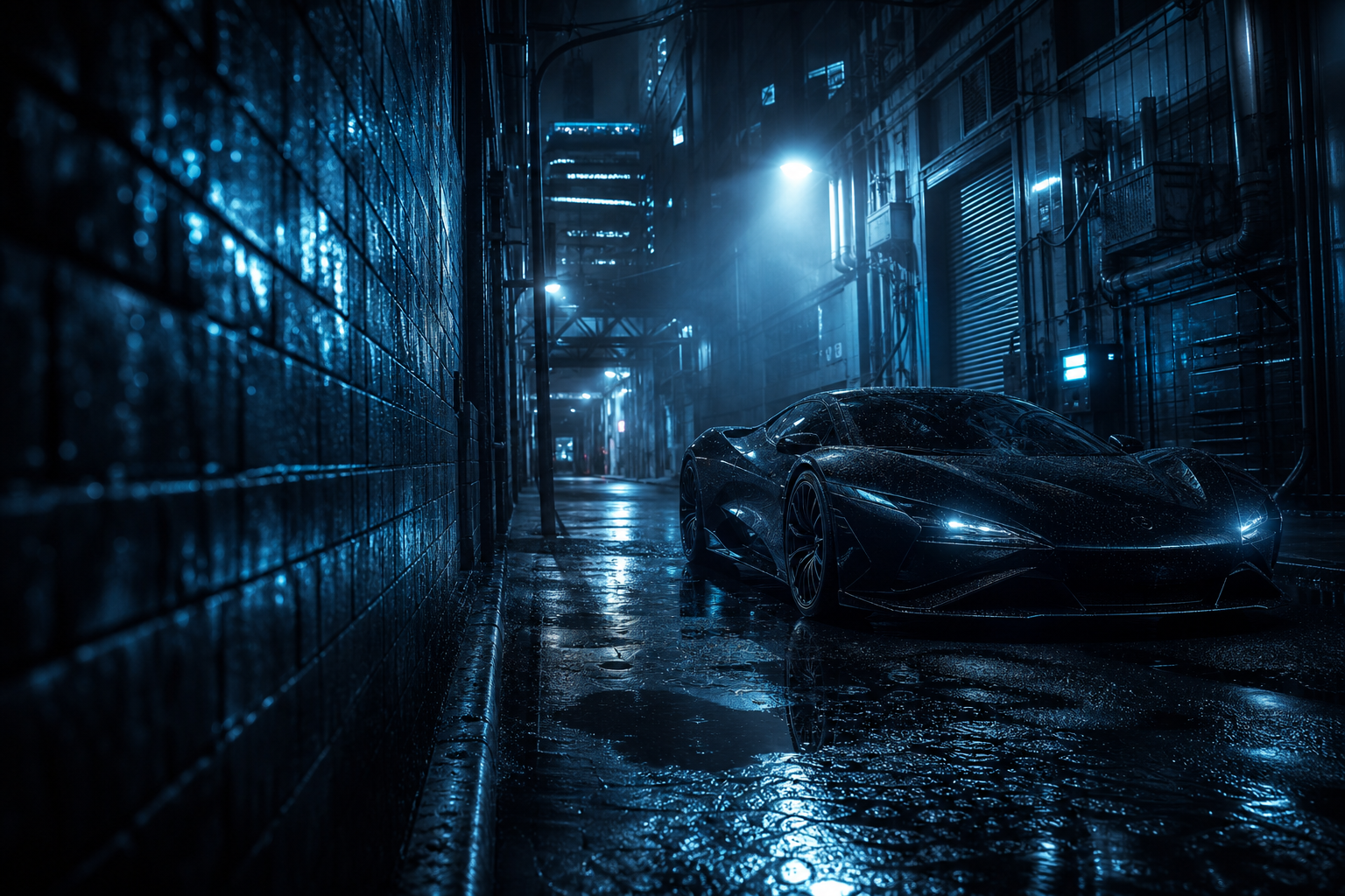 Rainy Neon Alley With Reflections Supercars Wallpaper  4 4K