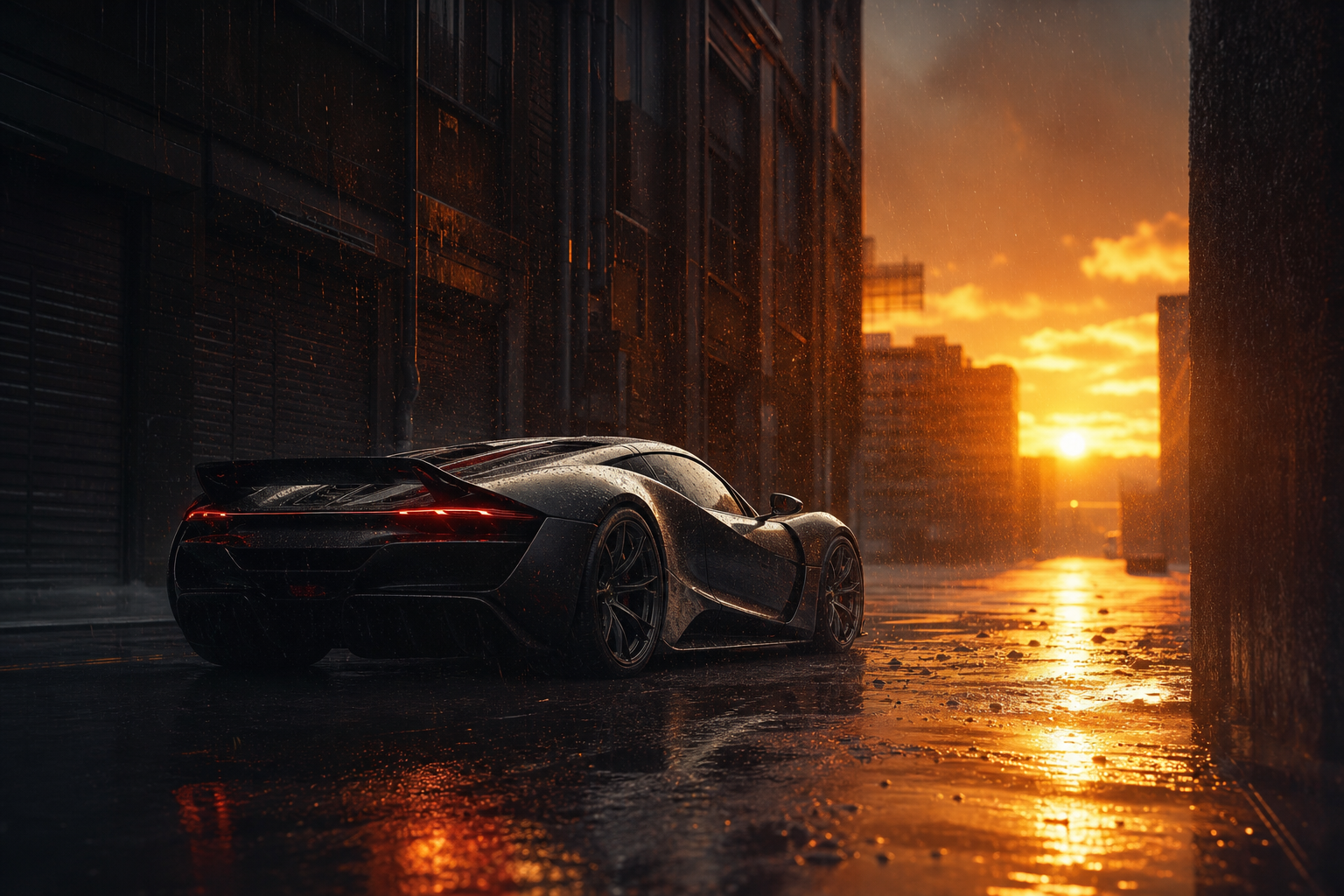 Rainy Neon Alley With Reflections Supercars Wallpaper  4 4K