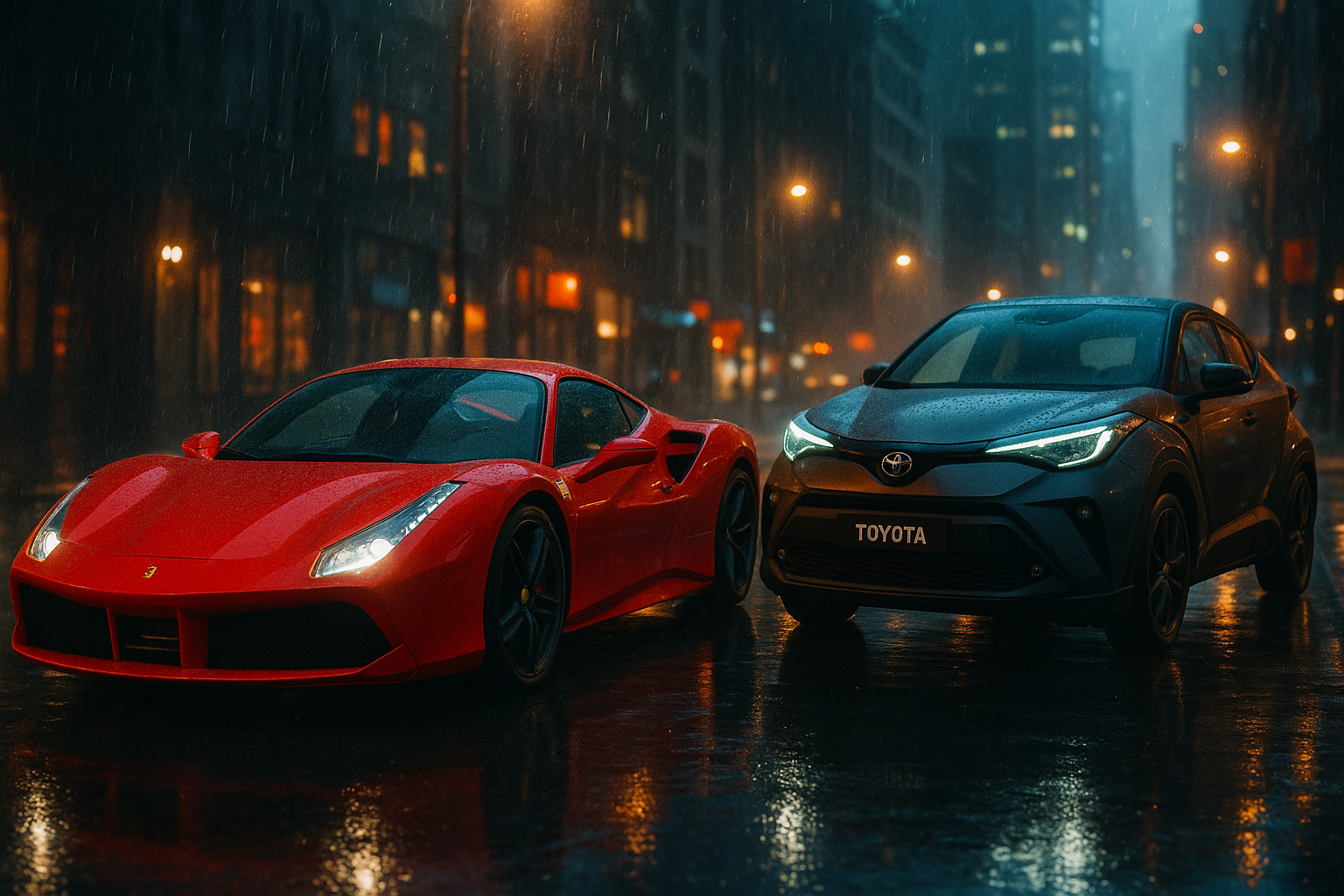 Red Ferrari In Rainy City Cars Wallpaper 10 4K 4K Cars Wallpaper