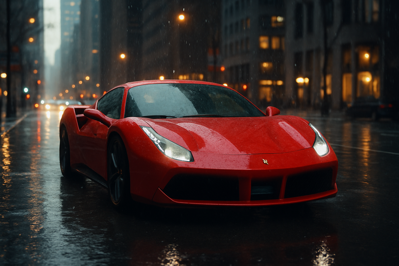 Red Ferrari In Rainy City Cars Wallpaper 10 4K 4K Cars Wallpaper
