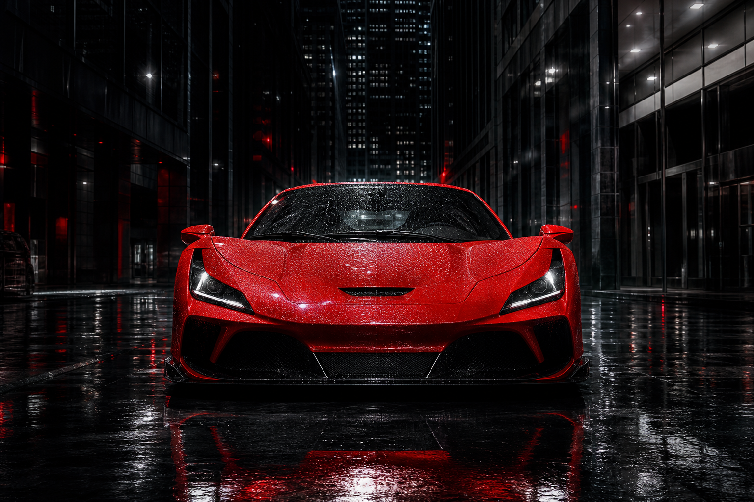 Red Ferrari In Rainy City Cars Wallpaper  2 4K