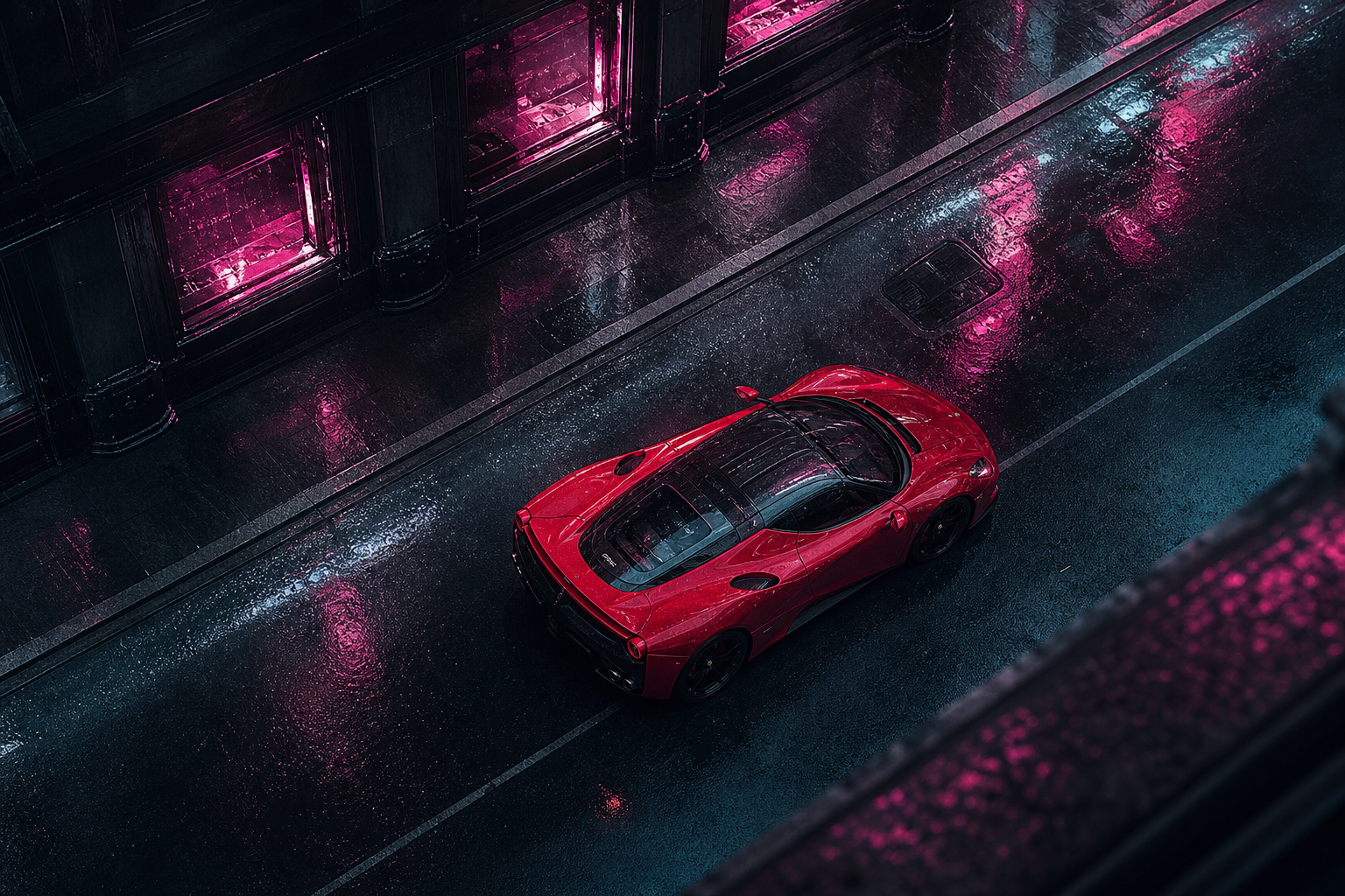 Red Ferrari In Rainy City Cars Wallpaper  2 4K