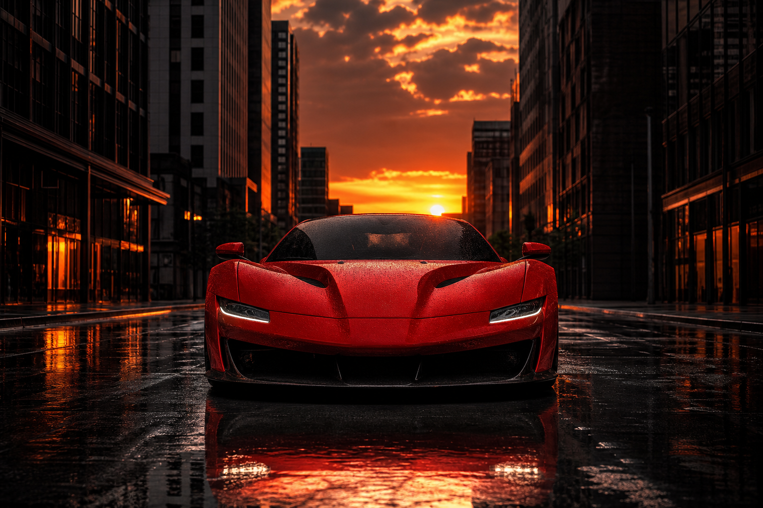 Red Ferrari In Rainy City Cars Wallpaper  2 4K