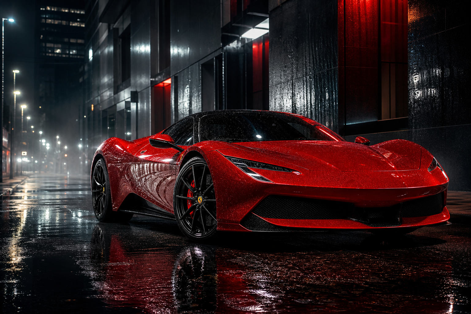 Red Ferrari In Rainy City Cars Wallpaper 2 4K 16 4K Cars Wallpaper