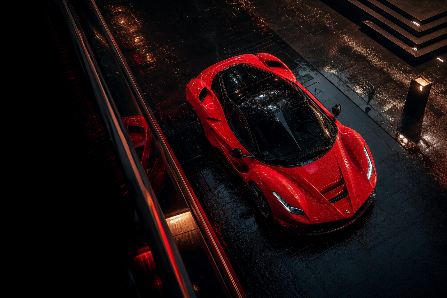 Red Ferrari In Rainy City Cars Wallpaper  2 4K