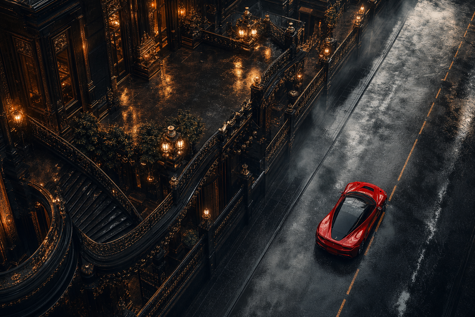 Red Ferrari In Rainy City Cars Wallpaper  2 4K
