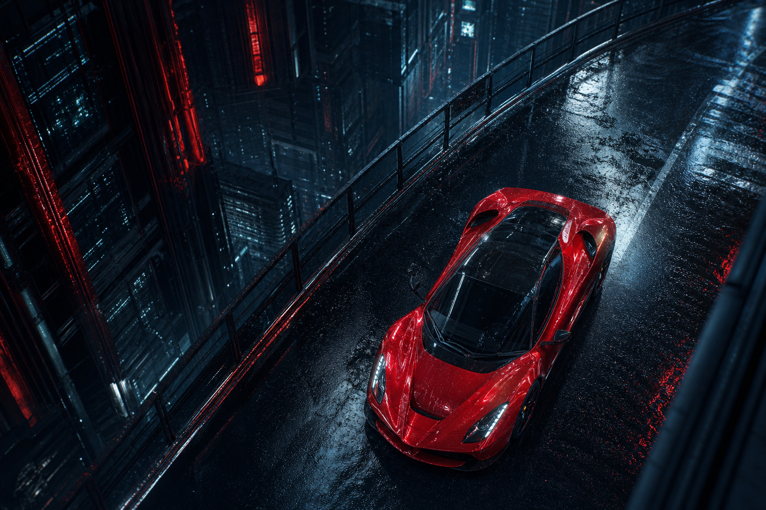 Red Ferrari In Rainy City Cars Wallpaper  2 4K