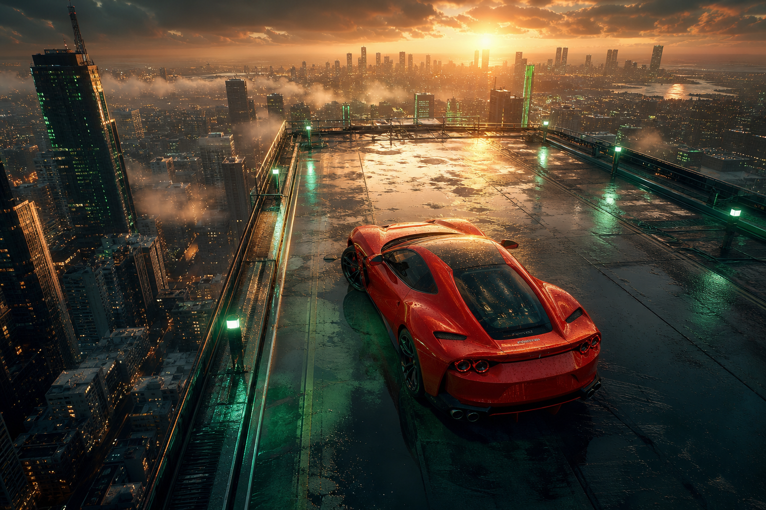 Red Ferrari In Rainy City Cars Wallpaper  2 4K