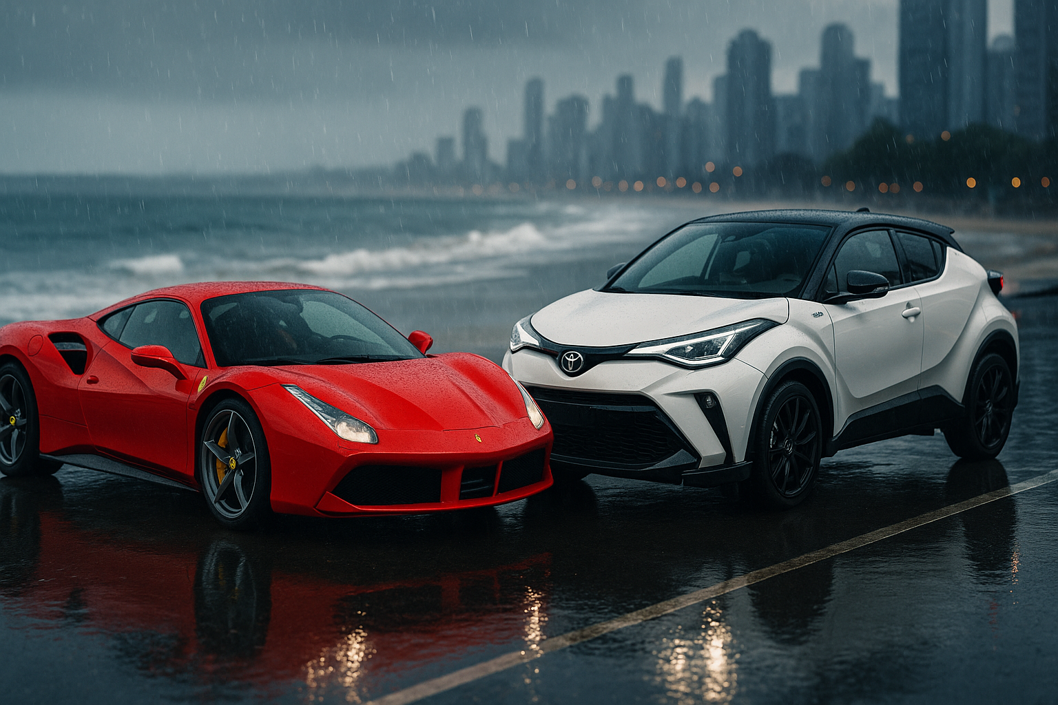 Red Ferrari In Rainy City Cars Wallpaper 2 4K 4K Cars Wallpaper