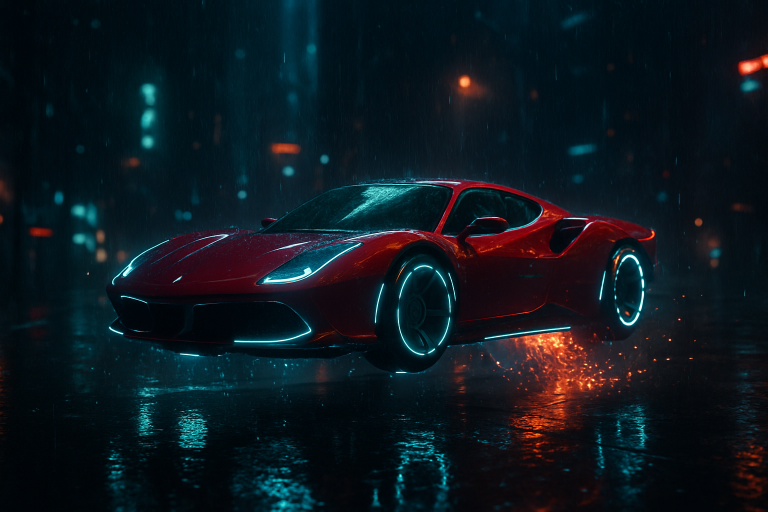 Red Ferrari In Rainy City Cars Wallpaper  2 4K