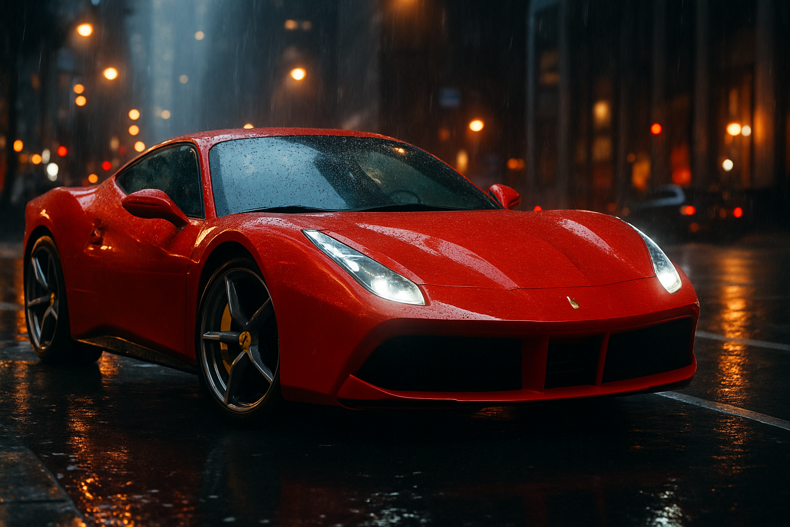 Red Ferrari In Rainy City Cars Wallpaper 2 4K 4K Cars Wallpaper