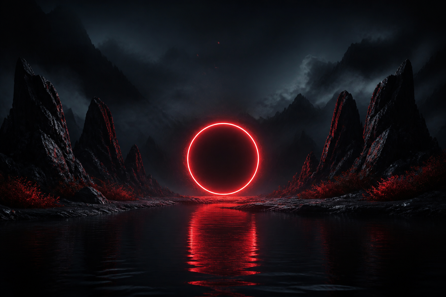 Red Neon Circle On Pure Black Amoled Wallpaper  7 4K