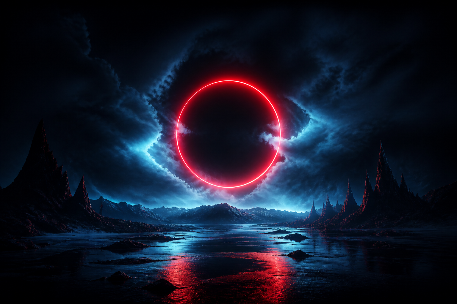 Red Neon Circle On Pure Black Amoled Wallpaper  7 4K