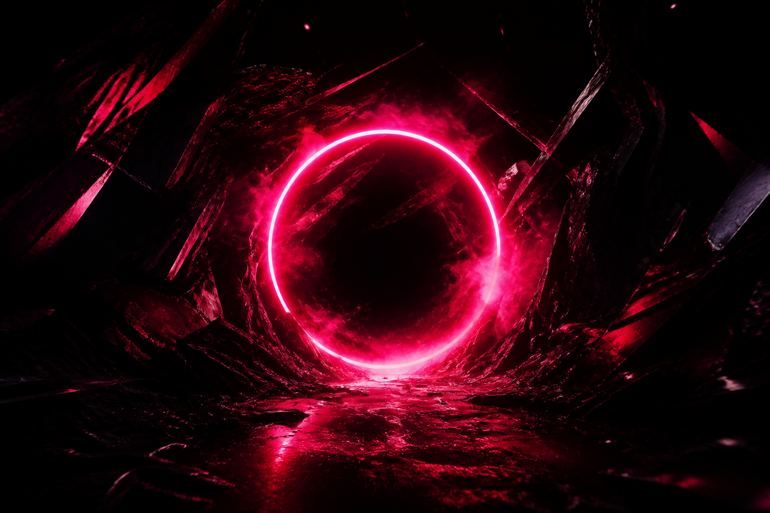 Red Neon Circle On Pure Black Amoled Wallpaper  7 4K