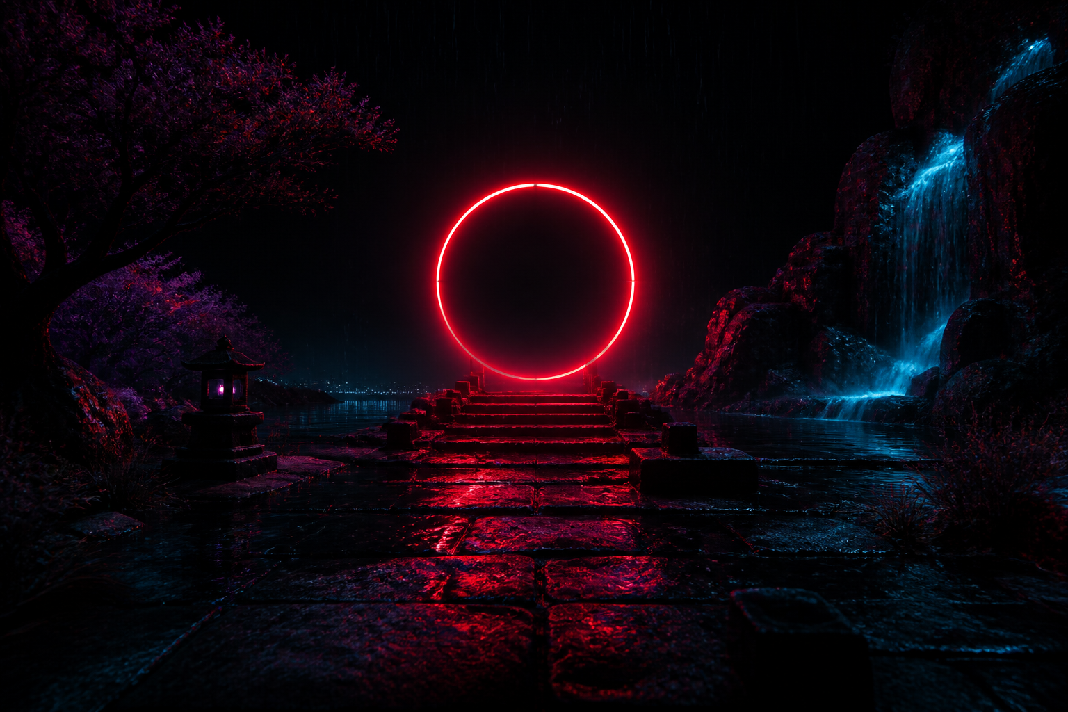 Red Neon Circle On Pure Black Amoled Wallpaper  7 4K