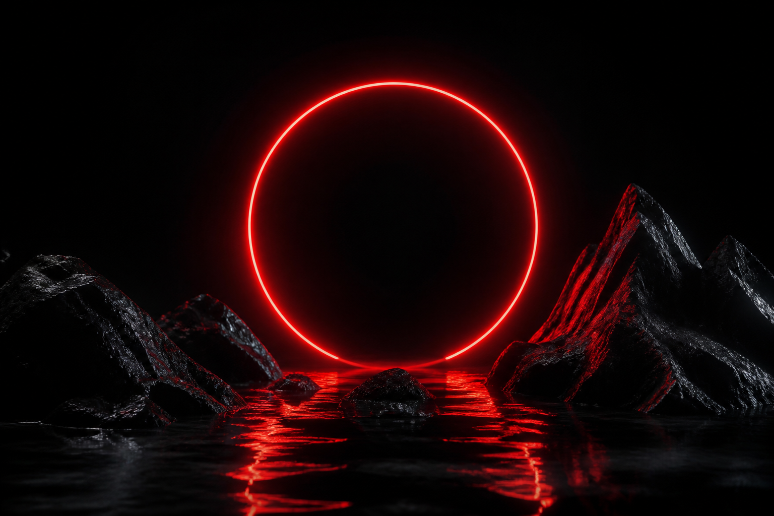 Red Neon Circle On Pure Black Amoled Wallpaper  7 4K