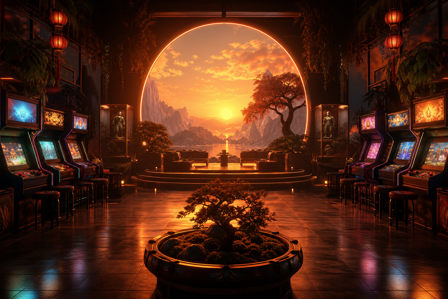 Retro Arcade Room With Neon Machines Gaming Wallpaper  17 4K