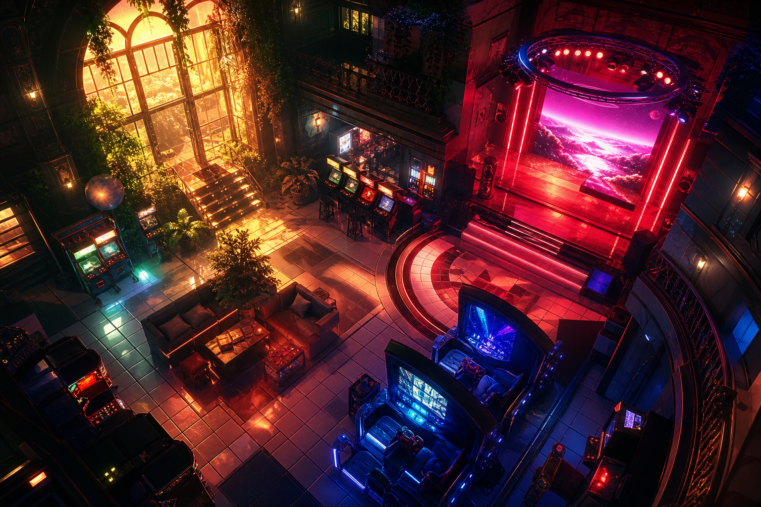 Retro Arcade Room With Neon Machines Gaming Wallpaper  17 4K