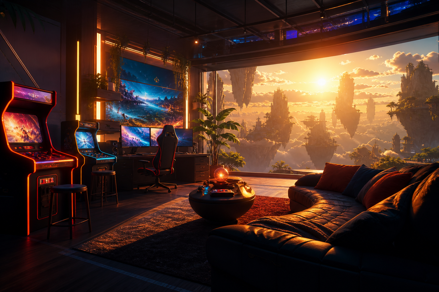 Retro Arcade Room With Neon Machines Gaming Wallpaper  17 4K