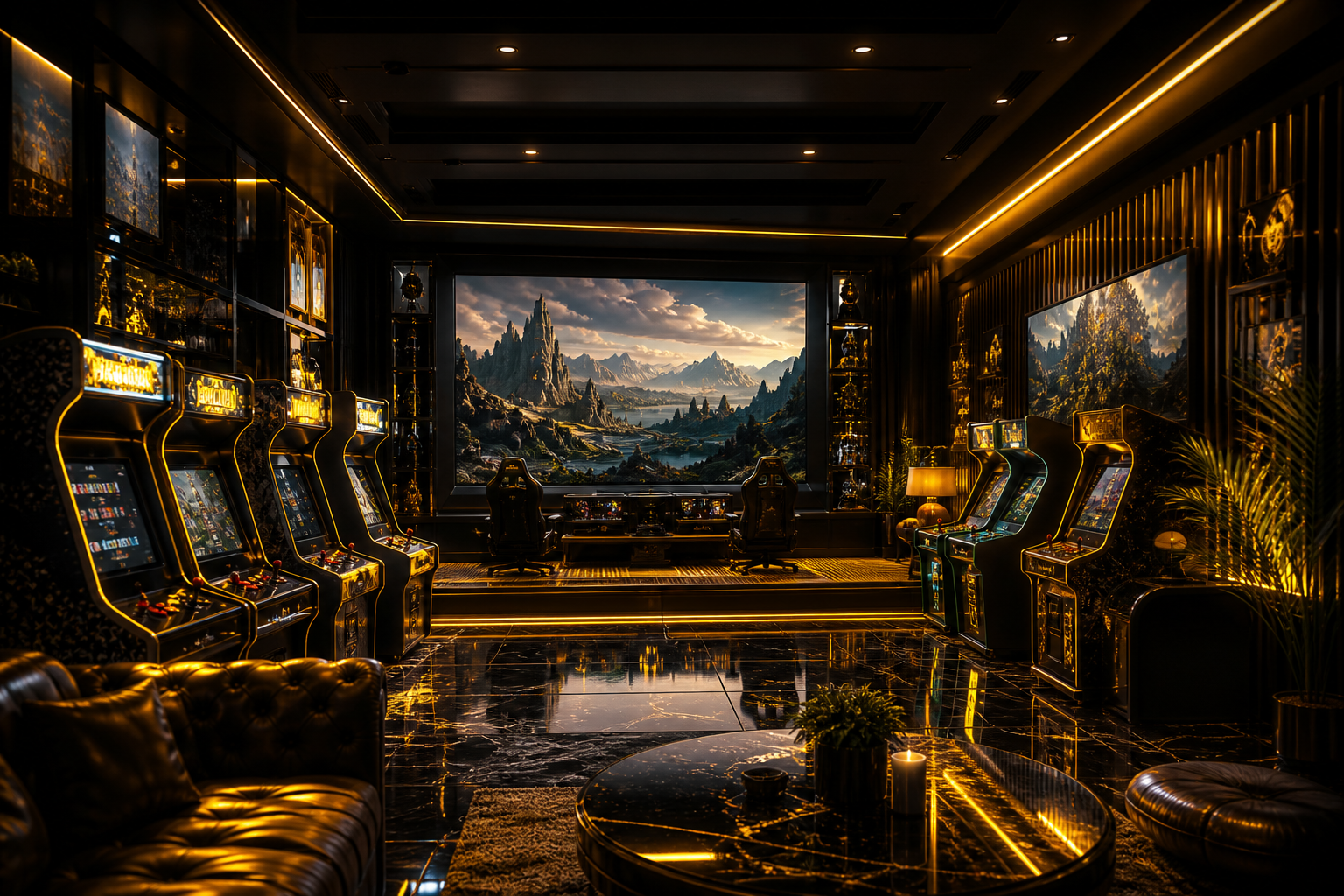 Retro Arcade Room With Neon Machines Gaming Wallpaper  17 4K