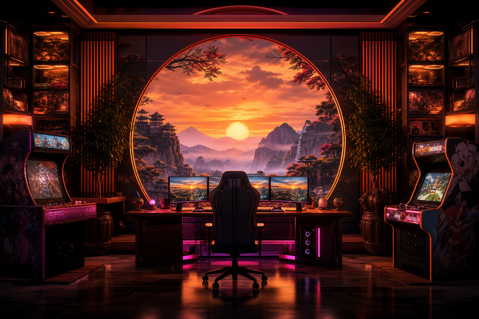 Retro Arcade Room With Neon Machines Gaming Wallpaper  17 4K