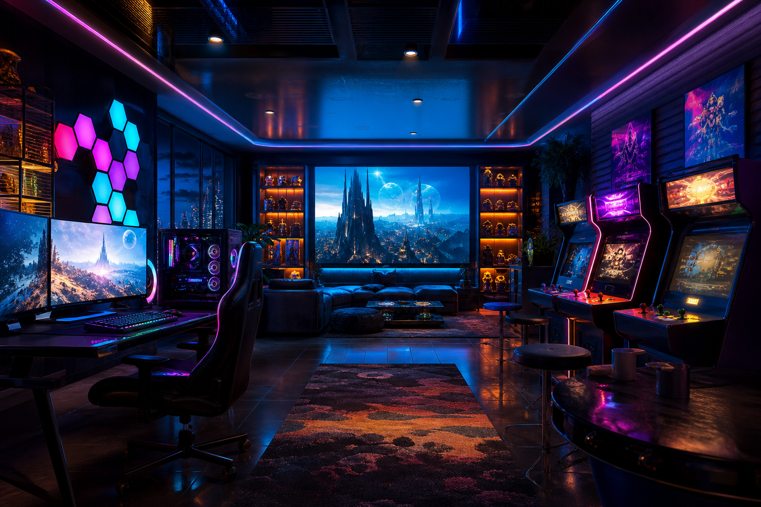 Retro Arcade Room With Neon Machines Gaming Wallpaper  17 4K