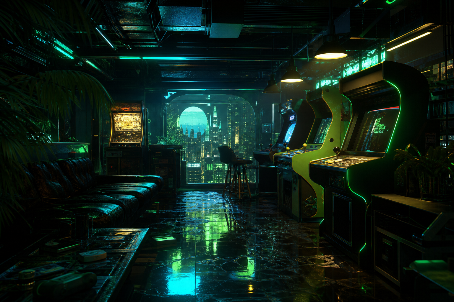 Retro Arcade Room With Neon Machines Gaming Wallpaper  17 4K