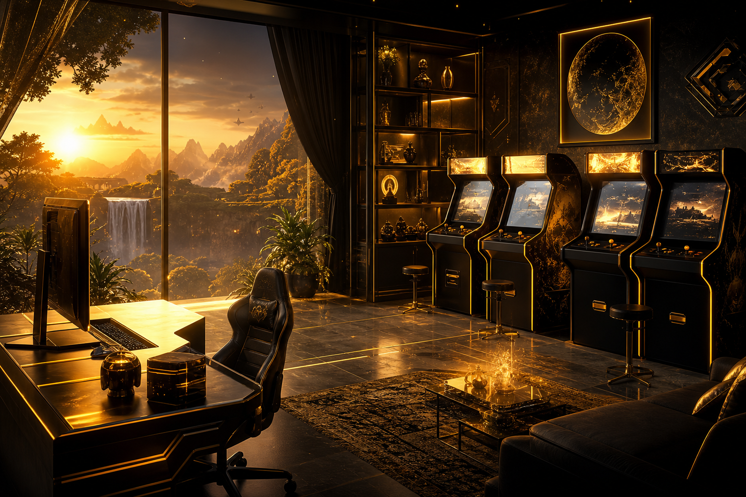 Retro Arcade Room With Neon Machines Gaming Wallpaper  17 4K