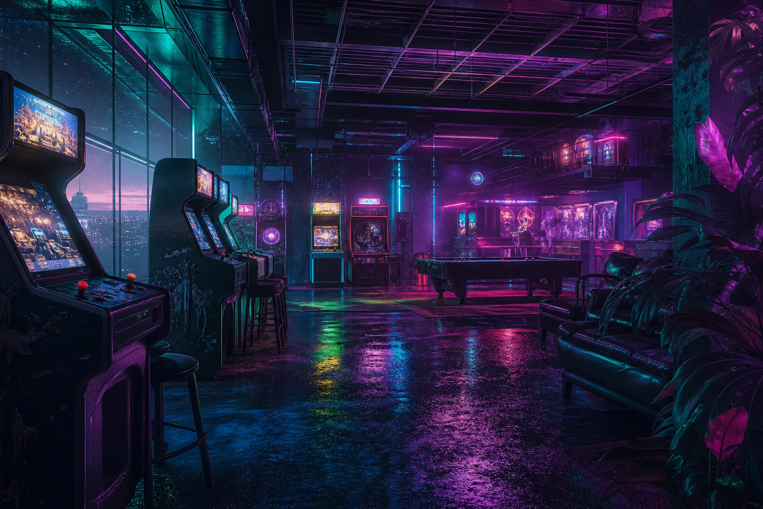 Retro Arcade Room With Neon Machines Gaming Wallpaper  17 4K