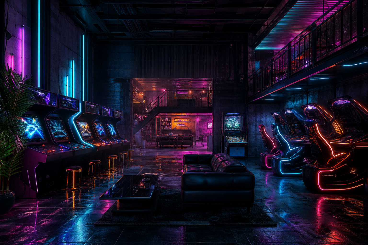 Retro Arcade Room With Neon Machines Gaming Wallpaper  7 4K