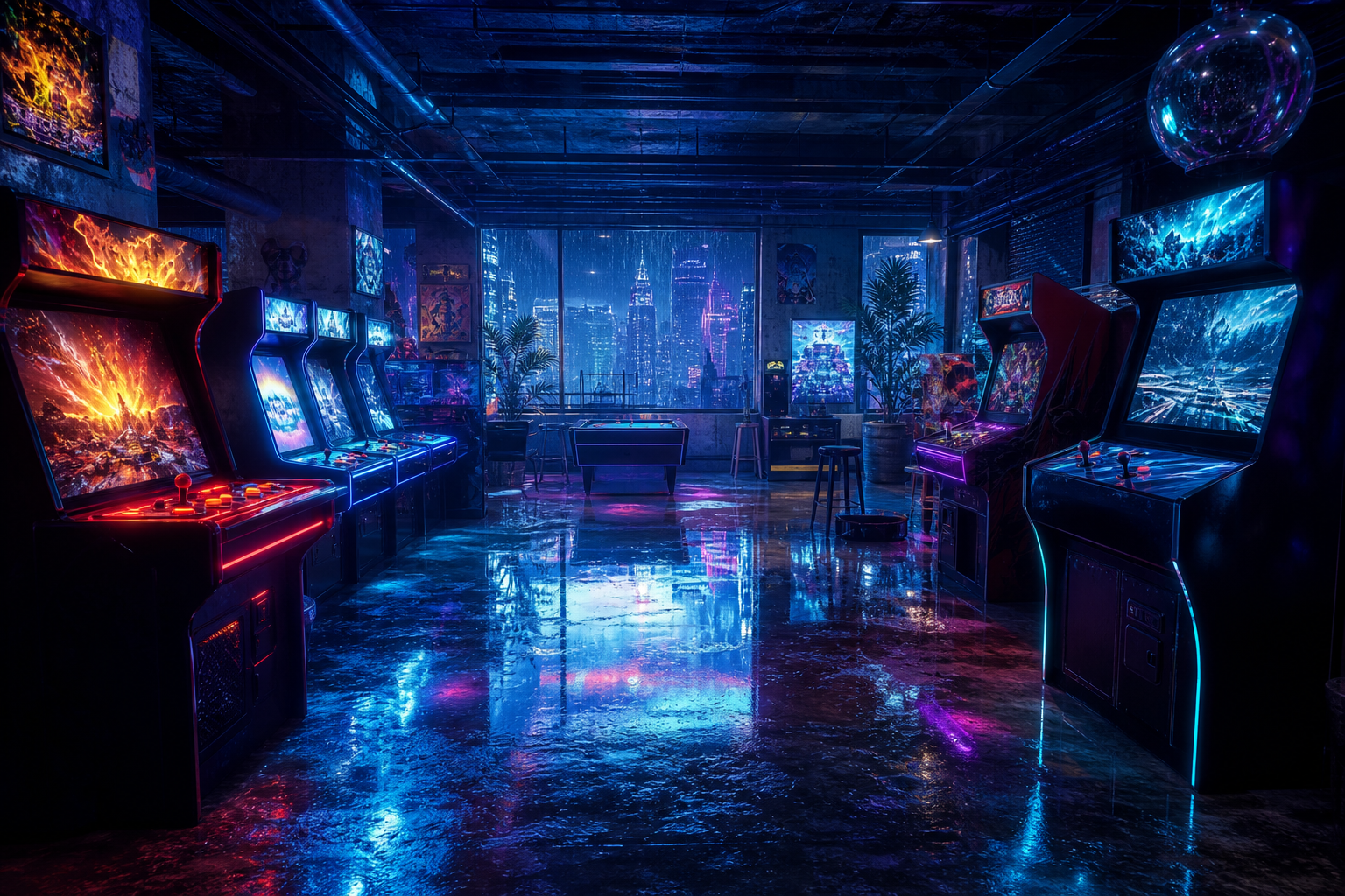 Retro Arcade Room With Neon Machines Gaming Wallpaper  7 4K