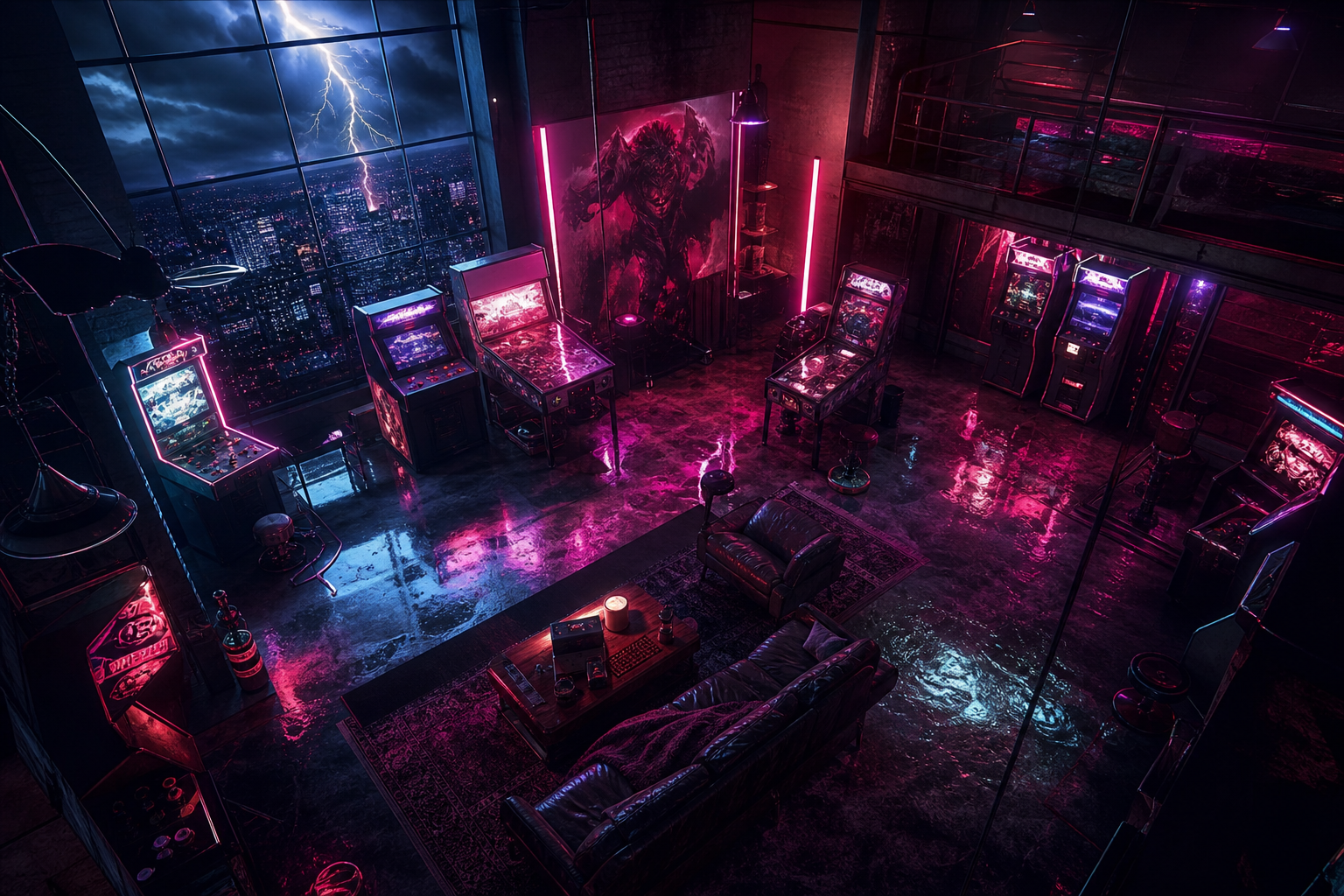 Retro Arcade Room With Neon Machines Gaming Wallpaper  7 4K