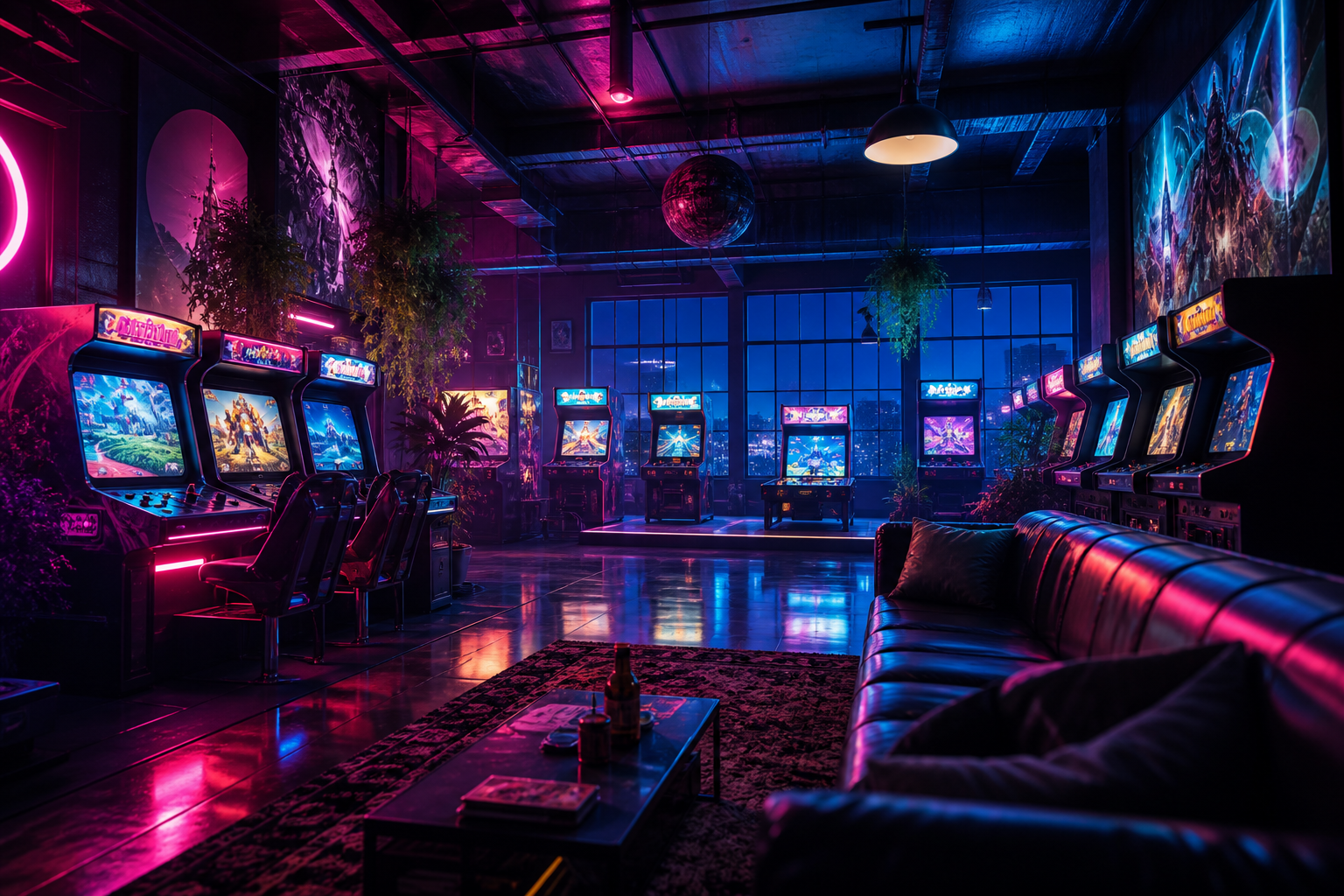 Retro Arcade Room With Neon Machines Gaming Wallpaper  7 4K